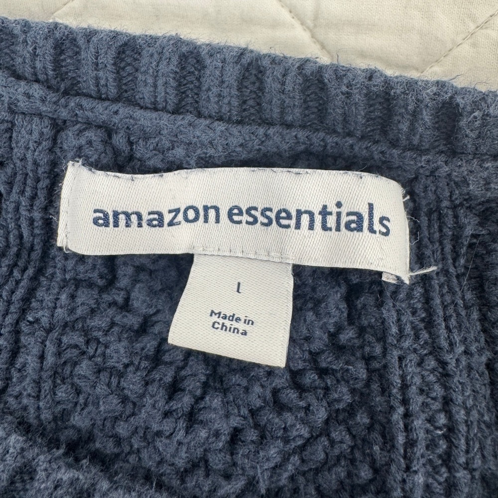 Amazon Essentials Navy Blue Chunky Cable Knit Crew Neck Sweater Size L Fisherman - Picture 3 of 13